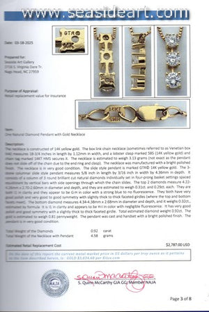 14K Yellow Gold Natural Diamond Pendant with Gold Necklace