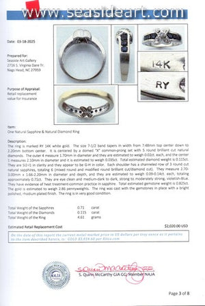 14K White Gold Ring with Natural Sapphires and Natural Diamonds