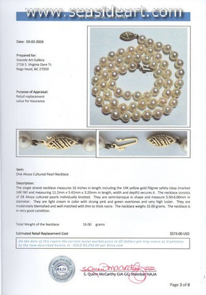 Akoya Pearl Strand Necklace with 14K Yellow Gold Clasp
