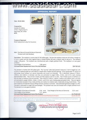 14K Yellow Gold Lady's Natural Diamond & Natural Emerald Necklace