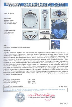 14K White Gold Natural Tanzanite & Natural Diamond Ring