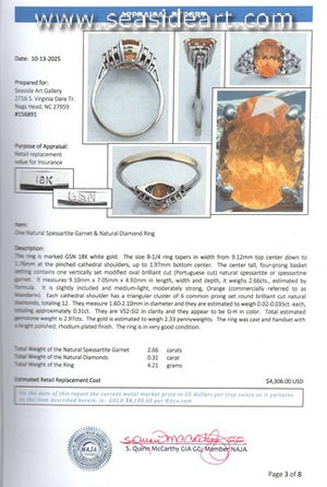 18K White Gold Ring with Natural Spessartite Garnet and Natural Diamond