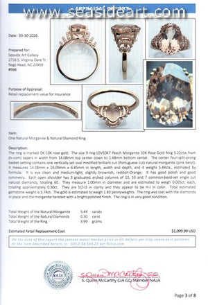 10K Rose Gold Natural Diamonds & Natural Morganite Ring-Size 9