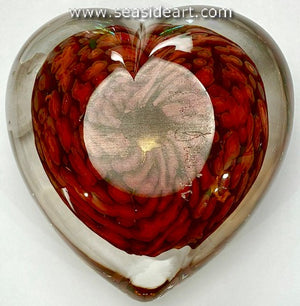Heart Paperweight with Coral Red Spots