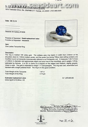 Tanzanite Solitaire Style Ring 14kt White Gold