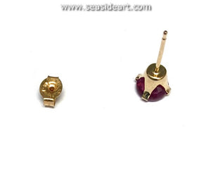 One 14K Yellow Gold Stud Ruby Earring-(Not a Pair)