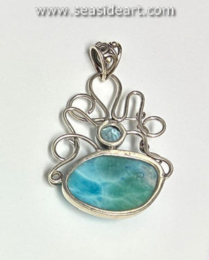 Sterling Silver Pendant with Larimar & Blue Topaz
