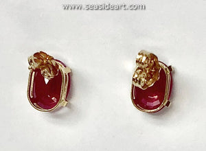 14K Yellow Gold Earrings w/Synthetic Ruby