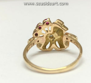 14K Two-tone Gold Natural Diamond & Synthetic Ruby Ring