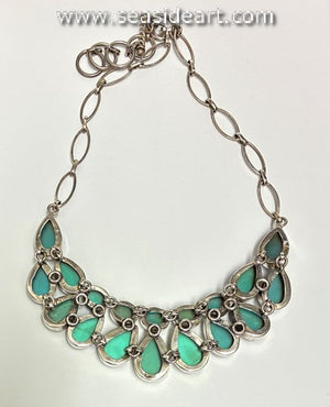 Sterling Silver Necklace with Blue Teal Crystal