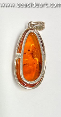 Large Sterling Silver Pendant with Amber