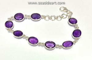 Sterling Silver Bracelet with Amethyst Cabochons