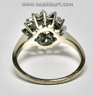 14K White Vintage Princess Style Cluster Ring with Natural Diamonds
