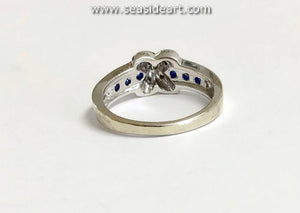 14K White Gold Ring with Natural Sapphires and Natural Diamonds