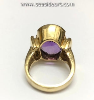 14K Yellow Gold Lady's Ring-Natural Amethyst and Diamonds