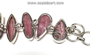 Sterling Silver Bracelet with Rhodochrosite Cabochons