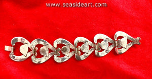 Vintage Stylized Heart and Bead Design Silver Bracelet-Taxco