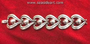 Vintage Stylized Heart and Bead Design Silver Bracelet-Taxco