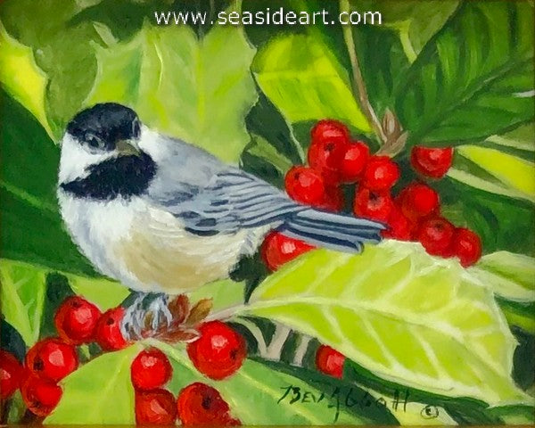 Chickadee and Holly Berries