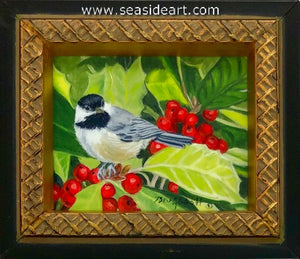 Chickadee and Holly Berries