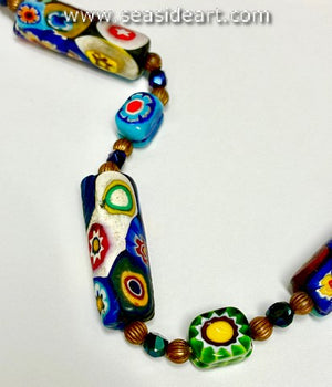 Vintage Venetian Millefiori Rectangular Glass Beaded Necklace