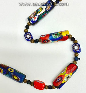 Vintage Venetian Millefiori Rectangular Glass Beaded Necklace