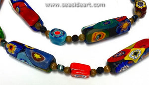 Vintage Venetian Millefiori Rectangular Glass Beaded Necklace