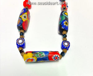 Vintage Venetian Millefiori Rectangular Glass Beaded Necklace
