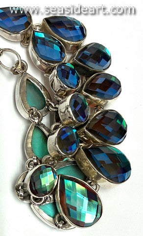 Sterling Silver Necklace with Blue Teal Crystal