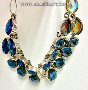 Sterling Silver Necklace with Blue Teal Crystal