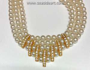 Multi-Strand Faux Pearl & CZ Necklace