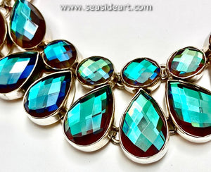 Sterling Silver Necklace with Blue Teal Crystal