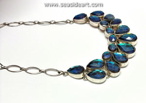 Sterling Silver Necklace with Blue Teal Crystal