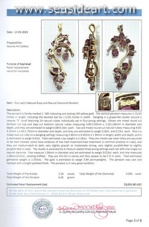Ruby & Diamond 14K Yellow Gold Pendant-Reverse 'S' Scroll Design