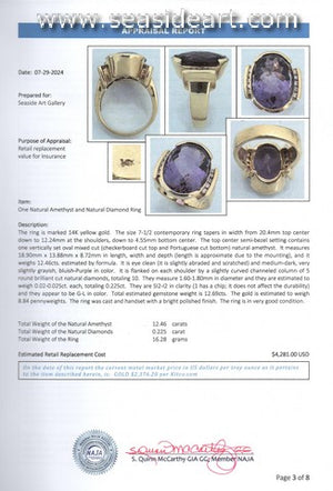 14K Yellow Gold Lady's Ring-Natural Amethyst and Diamonds