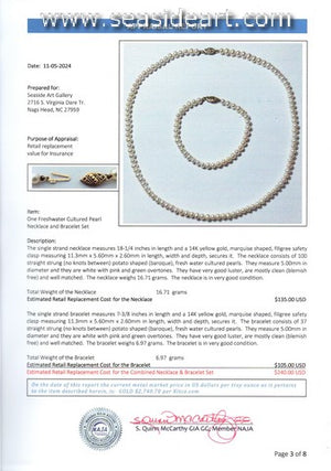 Freshwater Cultured Pearl Necklace and Bracelet Set