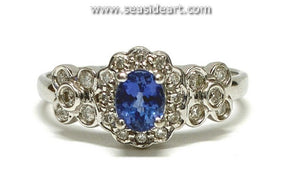 14K White Gold Natural Tanzanite & Natural Diamond Ring