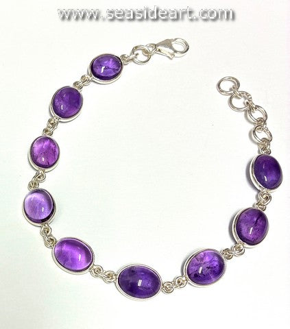 Sterling Silver Bracelet with Amethyst Cabochons