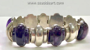 Vintage Mexican Sterling Silver & Amethyst Link Bracelet