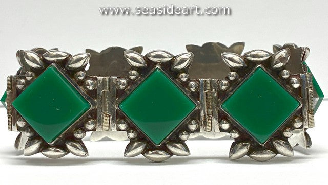 Vintage Mexican Silver and Green Onyx Bracelet