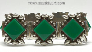 Vintage Mexican Silver and Green Onyx Bracelet