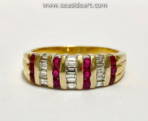 Natural Ruby and Natural Diamond-18K Yellow Gold Unisex Ring -10 1/2