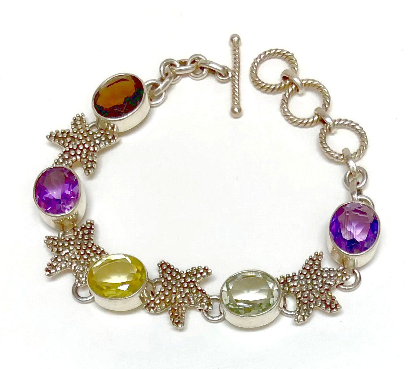 Sterling Silver Bracelet with Semi Precious Stones & Starfish