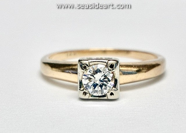 14K Two-tone Gold Solitaire Style Ring with Natural Diamond