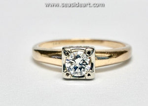 14K Two-tone Gold Solitaire Style Ring with Natural Diamond