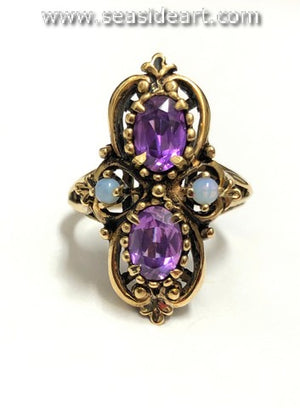 Synthetic Purple Sapphire & Natural Opal 10K Yellow Gold Ring