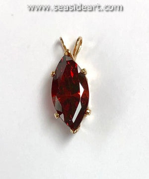 14K Yellow Gold Pendant w/Reddish Orange Marquise Cubic Zirconia