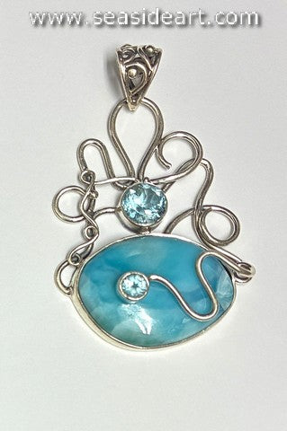 Sterling Silver Pendant with Larimar & Blue Topaz
