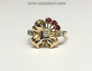 14K Two-tone Gold Natural Diamond & Synthetic Ruby Ring