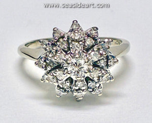 14K White Vintage Princess Style Cluster Ring with Natural Diamonds